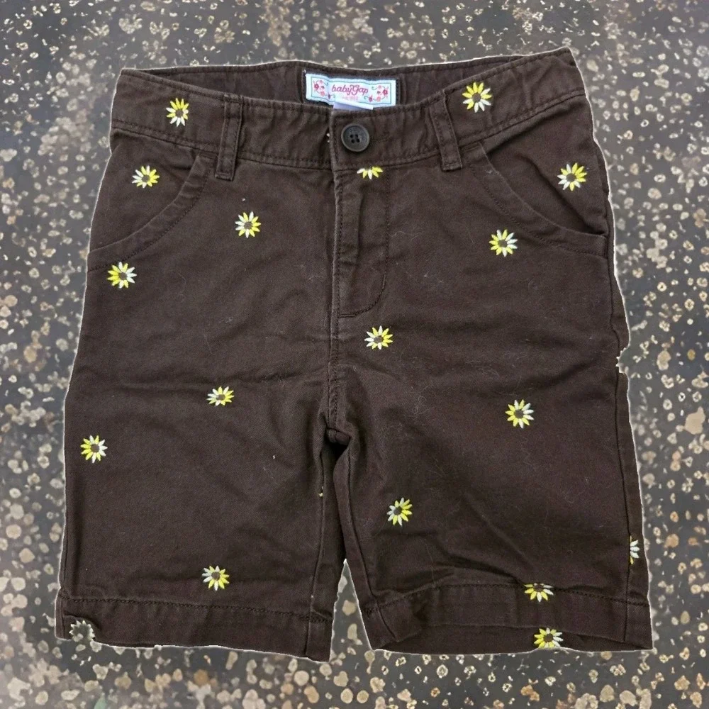 VTG Baby Gap Outlet Brown Yellow Sunflower‎ Shorts Size 4T
